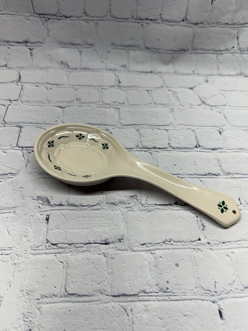 Longaberger Pottery Woven Traditions Heritage Green Spoon Rest